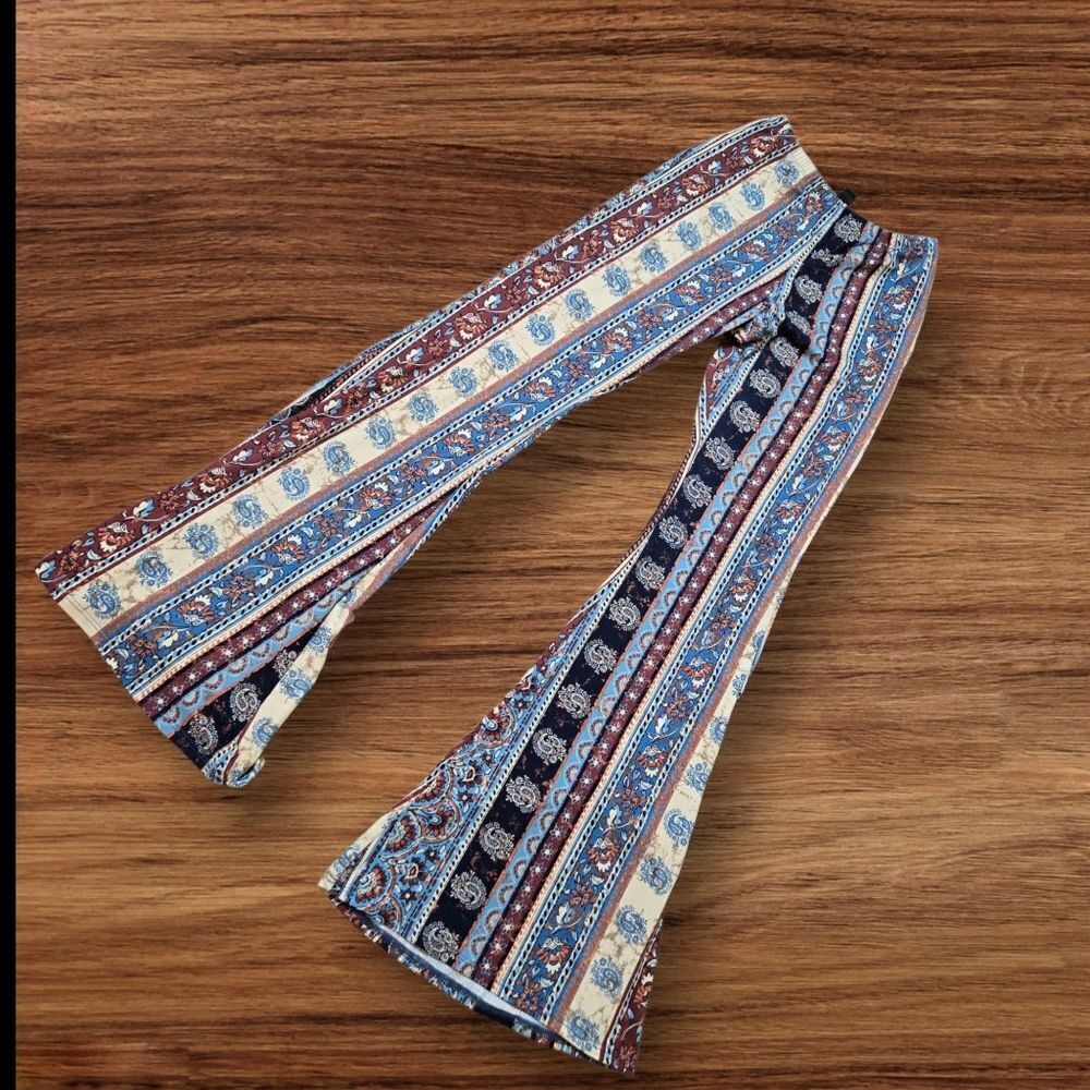 Windsor Floral Patterned Flare Boho Pants Long Length